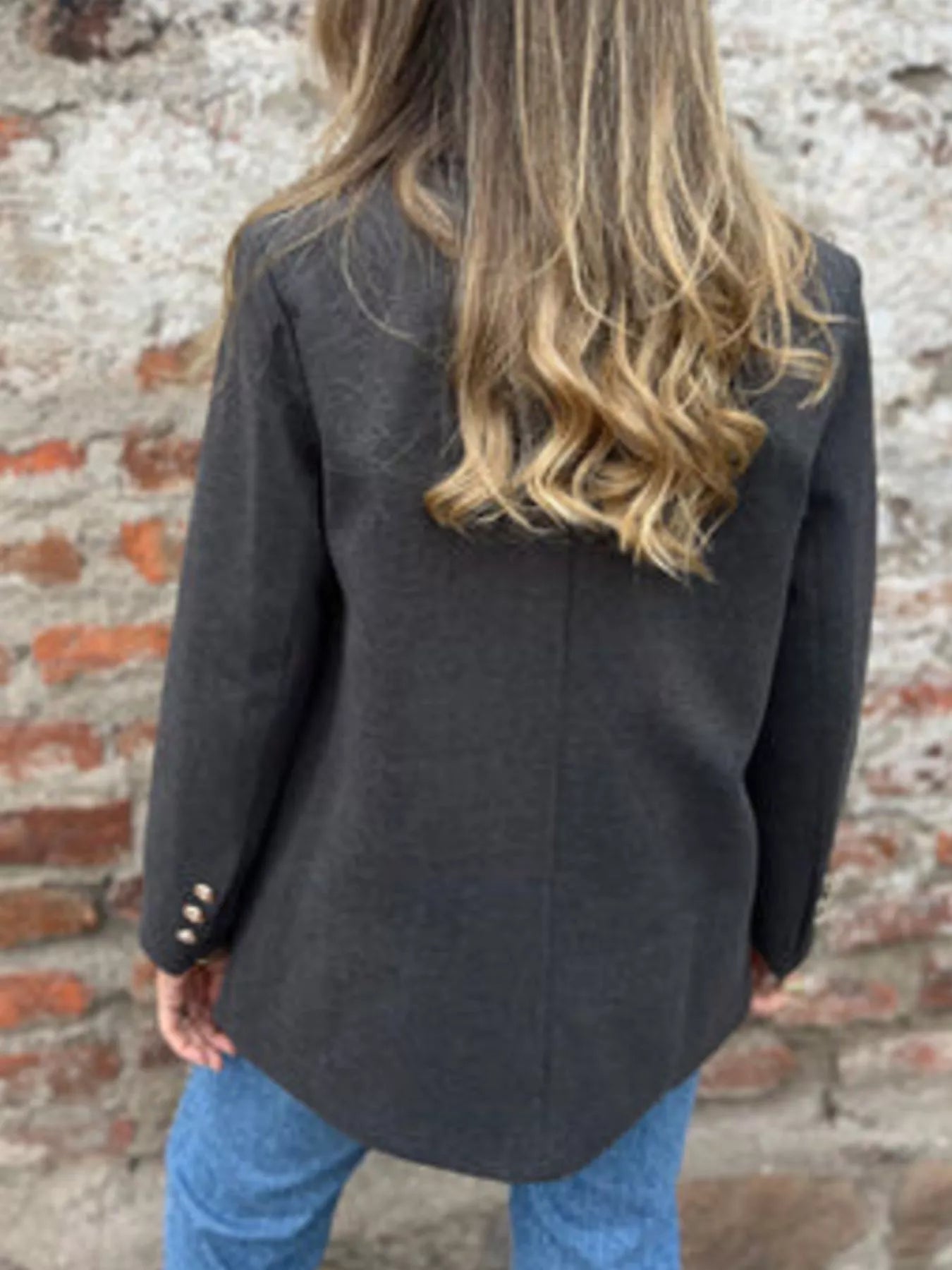 Full Size Double Breasted Long Sleeve Blazer Plus Size OutfitFlow