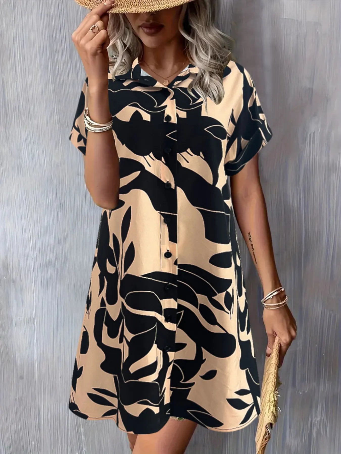 Printed Button-Down Shirt Dress OutfitFlow