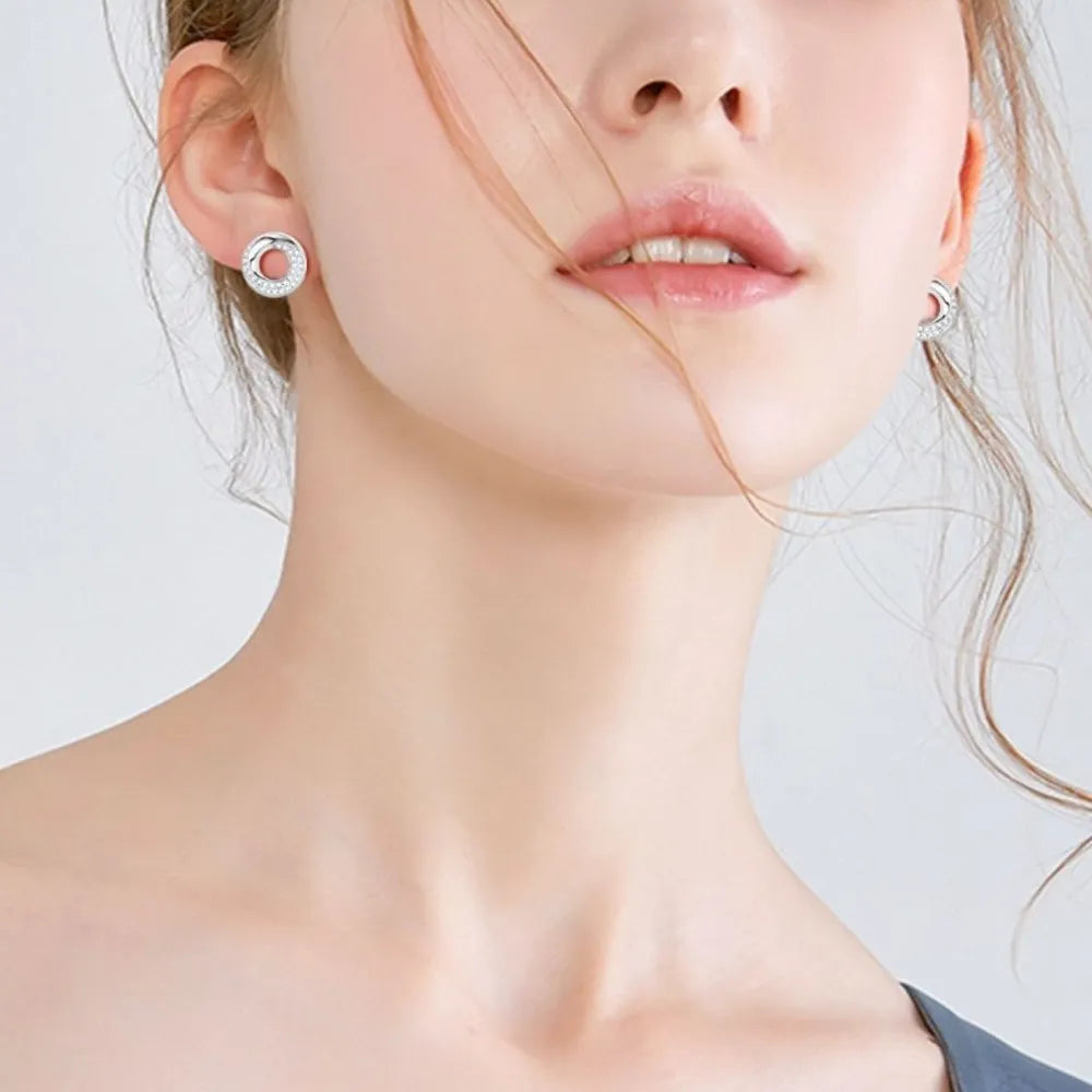 925 Sterling Silver Inlaid Moissanite Stud Earrings Silver One Size OutfitFlow