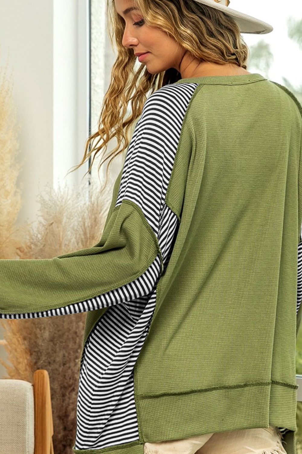 Outfit Flow - Striped Exposed Seam Half Button Sweatshirt