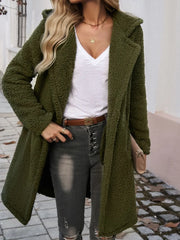 Devine Pocketed Long Sleeve Hooded Teddy Coat Army Green Trendsi