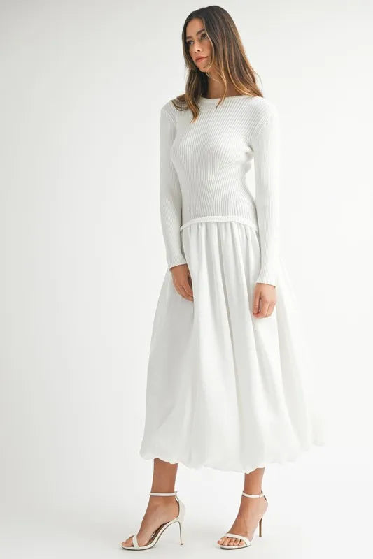 MABLE Ribbed Poplin Mix Midi Sweater Dress OutfitFlow