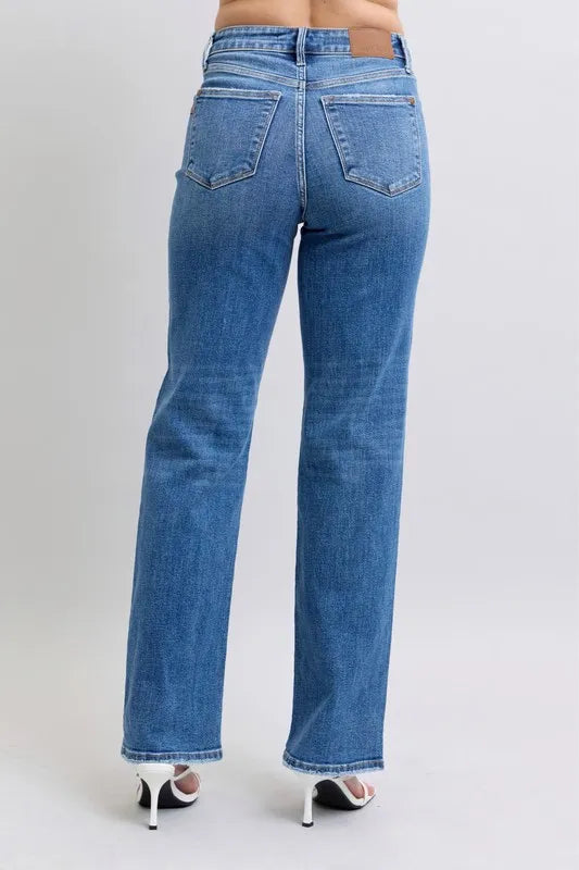 Judy Blue Full Size High Waist V-Front Vintage Wash Straight Jeans Plus Size OutfitFlow