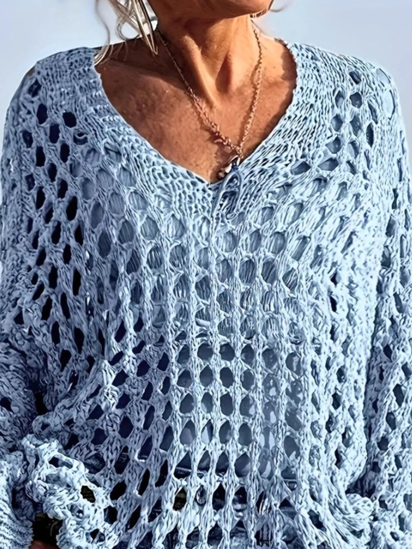Crochet Long Sleeve Knit Cover Up OutfitFlow