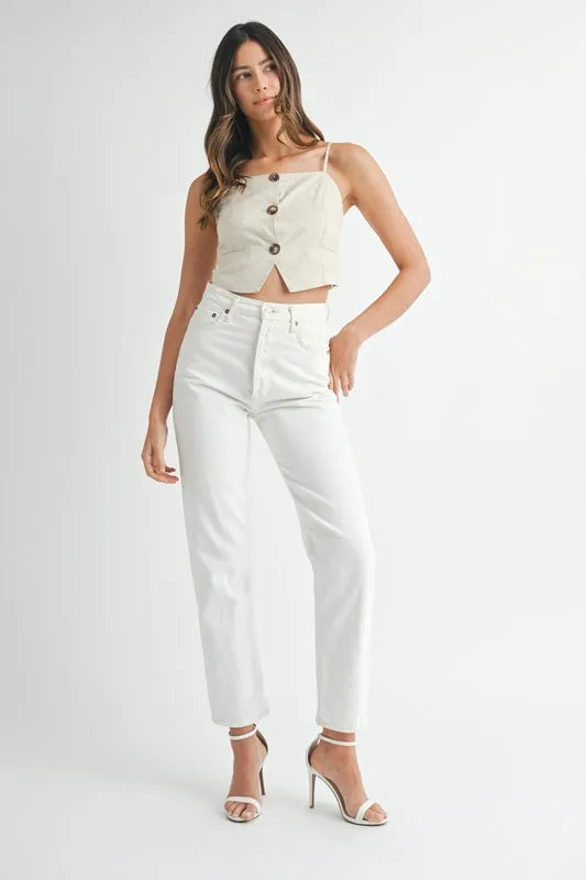 MABLE Linen Mix Button Down Tank Top OutfitFlow