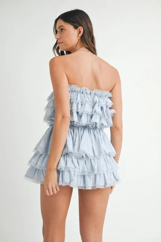 MABLE Ruffle Layered Crop Top and Mini Skirt Set OutfitFlow