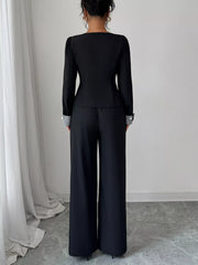 Long Sleeve Top and Wide Leg Pants Set OutfitFlow