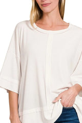 Zenana Ribbed Boat Neck 3/4 Sleeve Top OutfitFlow