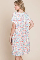 BOMBOM Printed Round Neck Short Sleeve Tee Dress OutfitFlow
