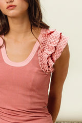 BiBi Rib Knit With Textured Ruffled Top OutfitFlow