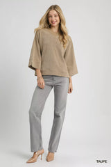 Umgee Textured Knit V-Neck Top Trendsi