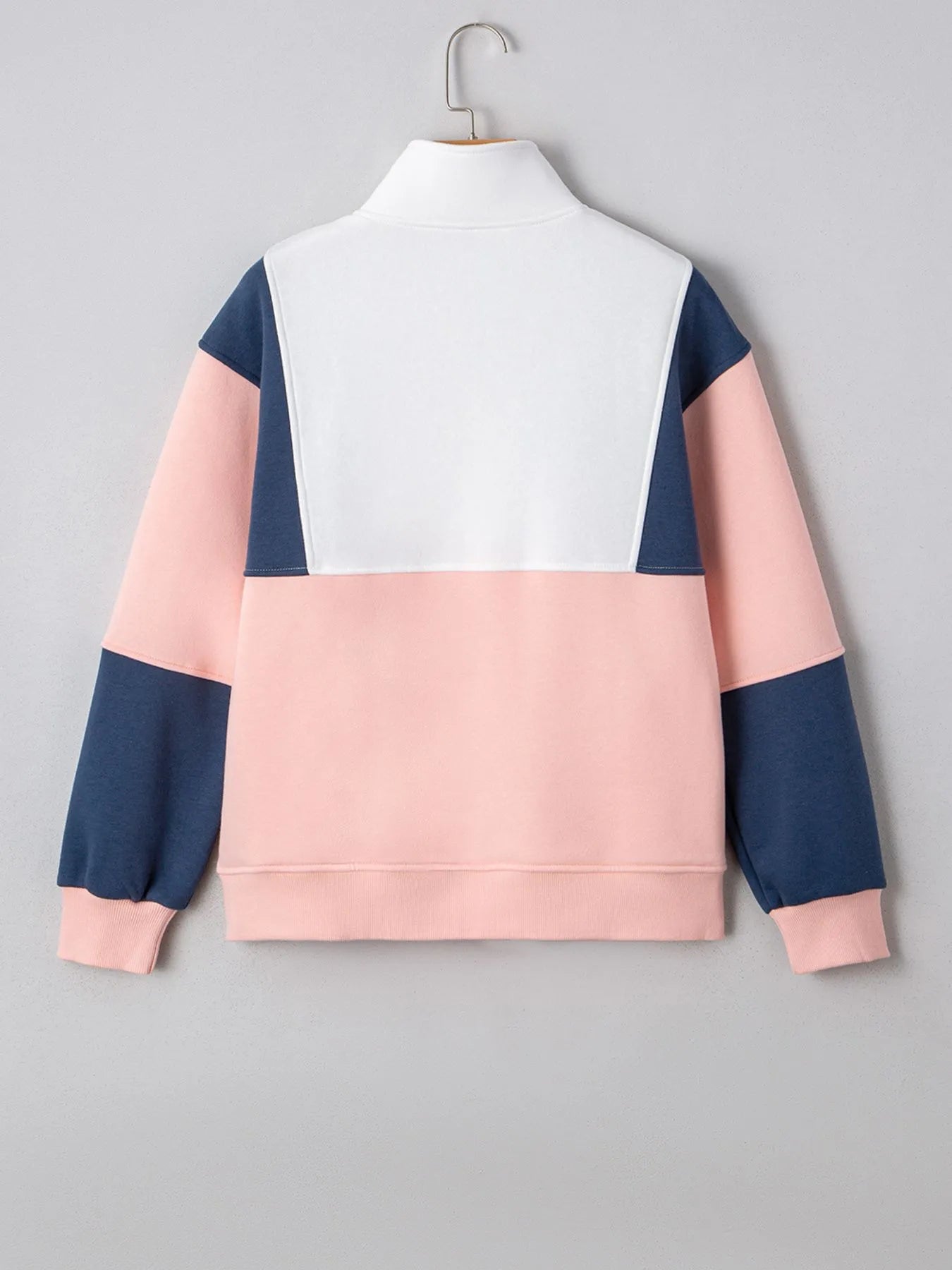 Colorblock Patchwork Half Button Baggy Sweatshirt OutfitFlow