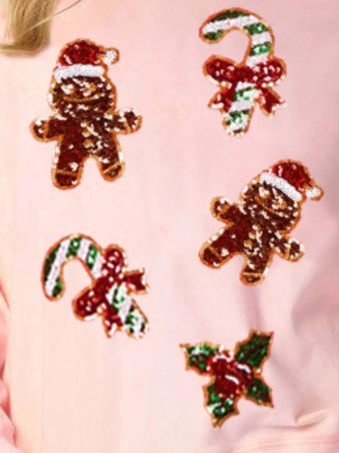 Christmas Holiday Sequined Gingerbread Sweatshirt OutfitFlow