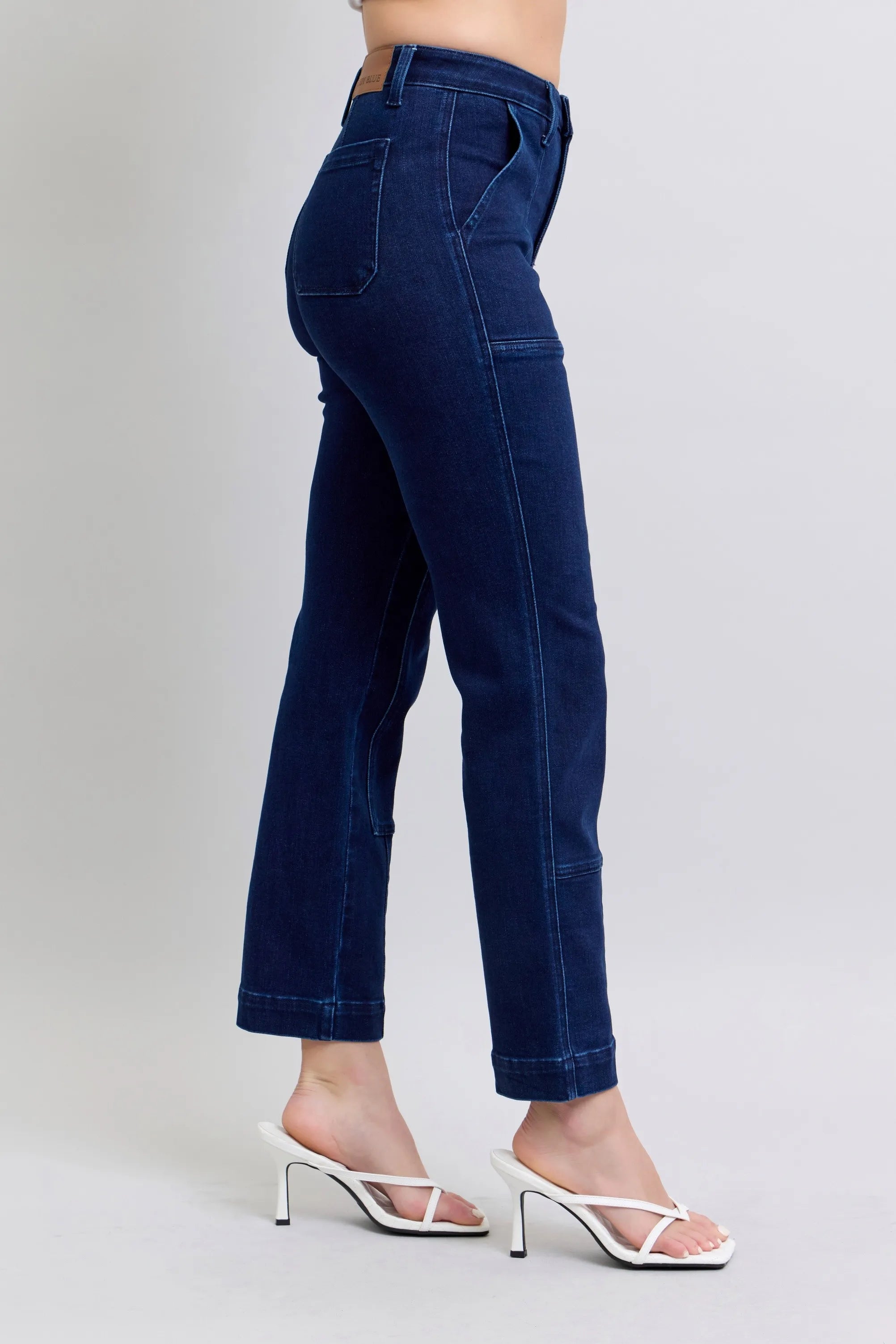 Judy Blue Full Size Hw Work Wear Knee Patch Straight Jeans Plus Size OutfitFlow
