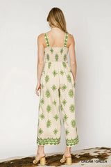 Umgee Smocked Printed Wide Leg Jumpsuit OutfitFlow