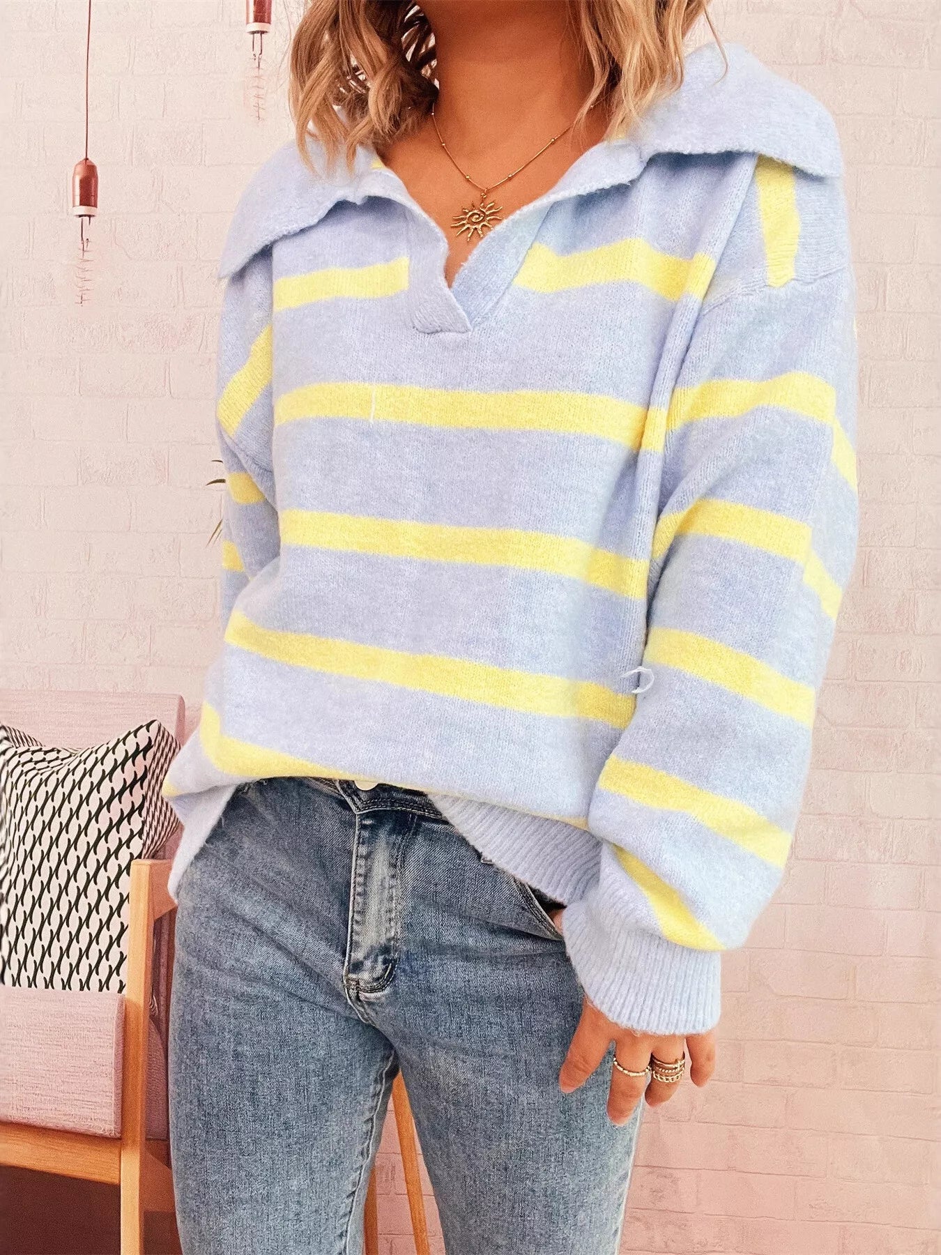 Striped Dropped Shoulder Sweater OutfitFlow