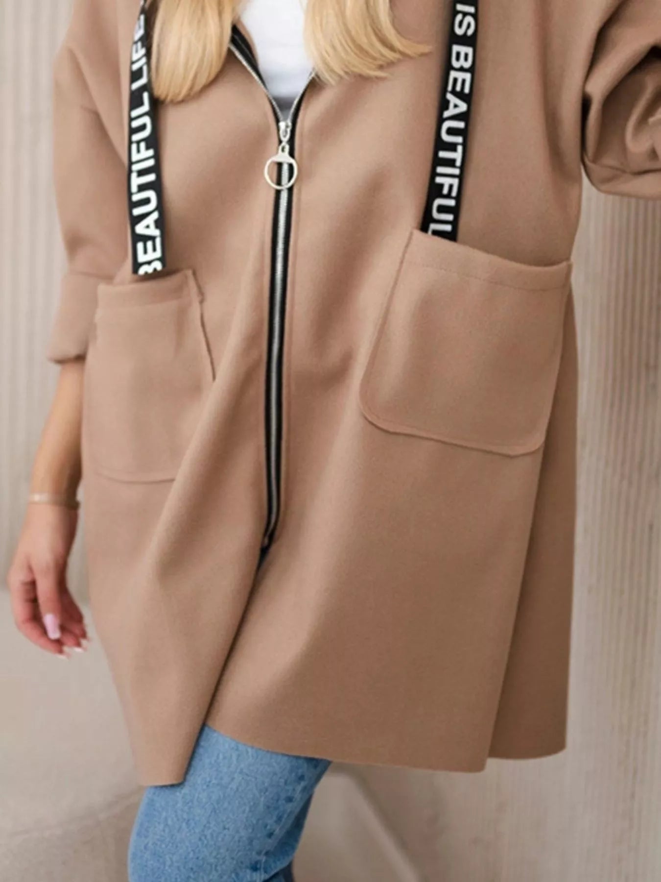 Full Size Hooded Zip-Up Longline Outerwear Plus Size Trendsi