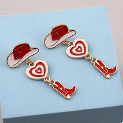 Cowgirl Boots Heart Dangle Earrings Red onesize OutfitFlow
