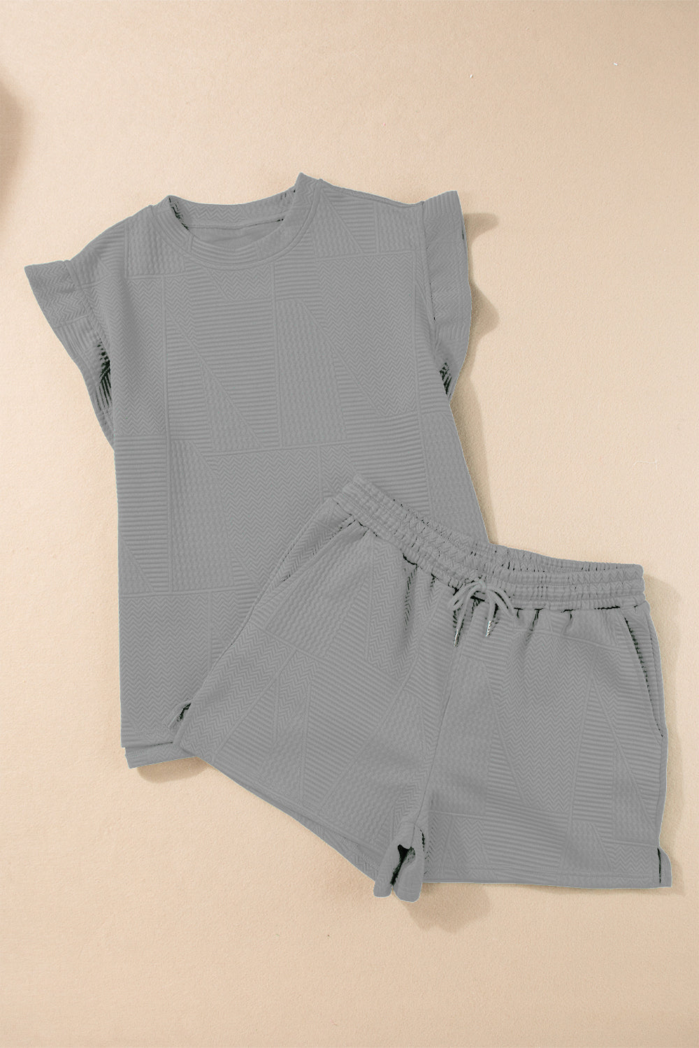 Slit Round Neck Top and Drawstring Shorts Set OutfitFlow
