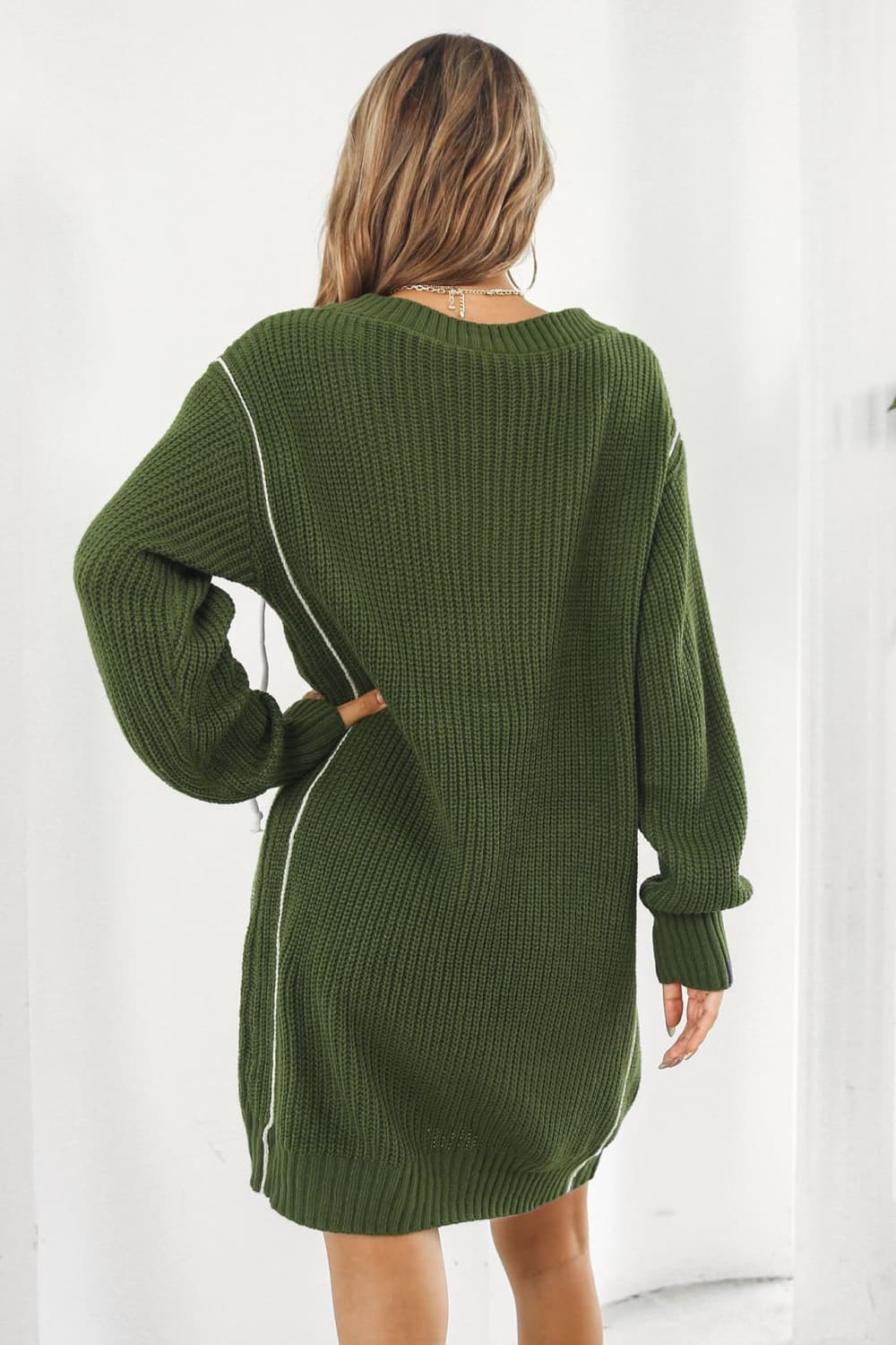 Contrast V-Neck Sweater Dress OutfitFlow