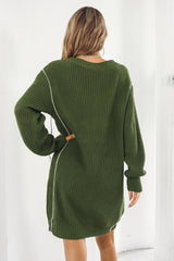 Contrast V-Neck Sweater Dress OutfitFlow