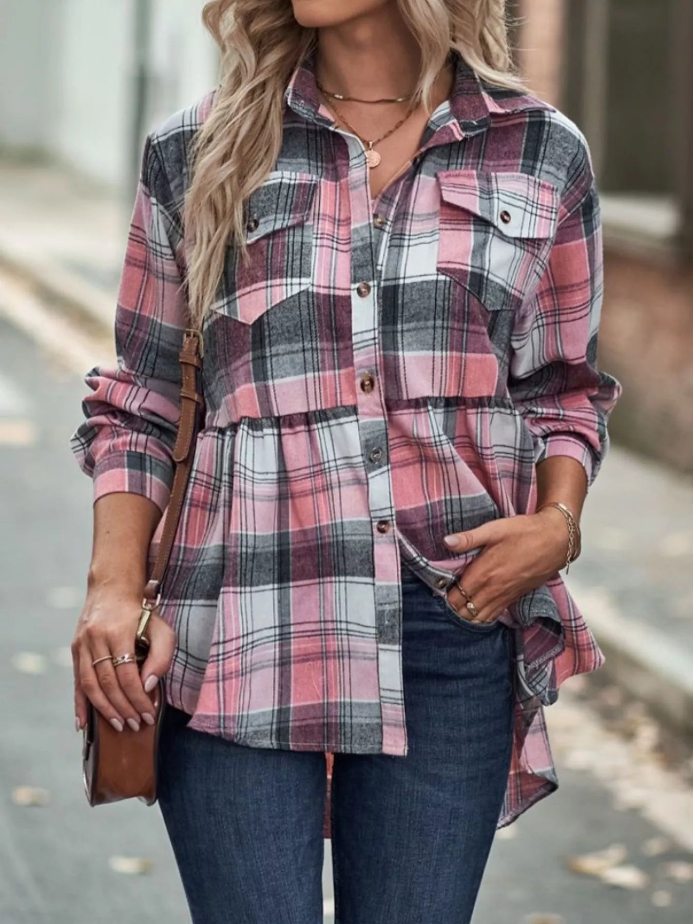 Plaid Button-Down Long Sleeve Shirt OutfitFlow