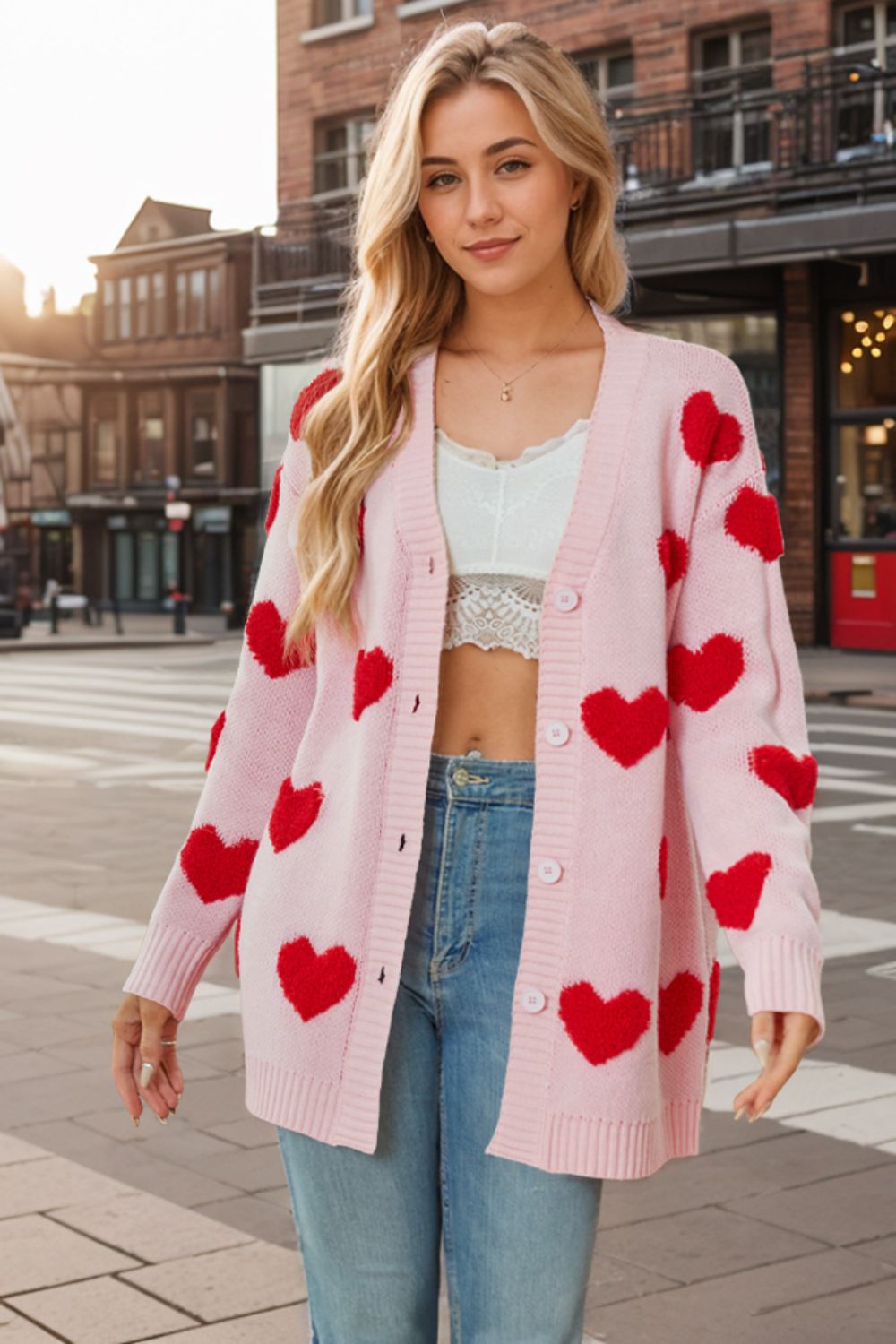 Outfit Flow - Heart Button Down Long Sleeve Cardigan