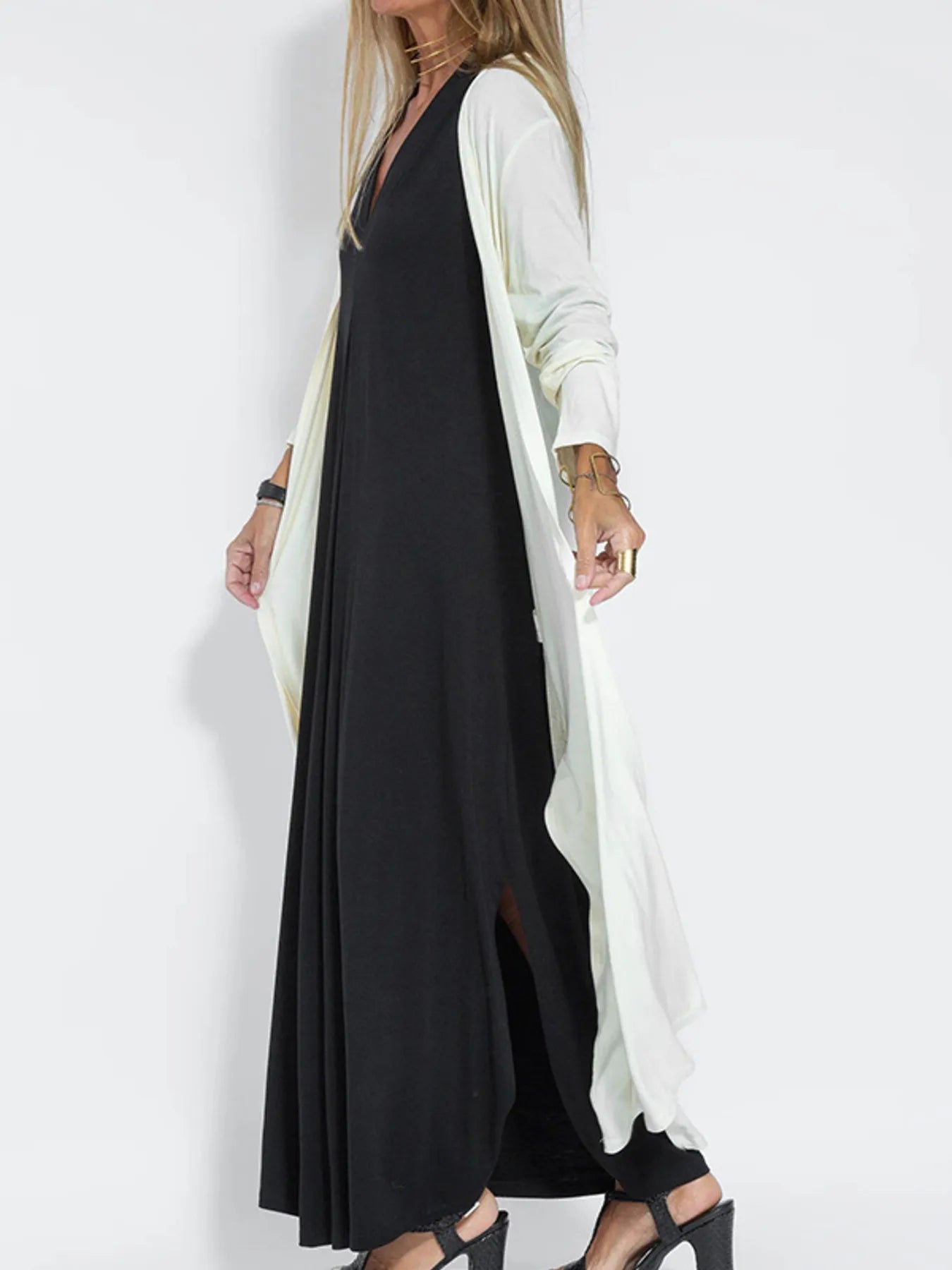 Full Size Open Front Side Slit Longline Cardigan Plus Size OutfitFlow