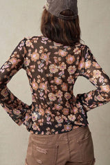 Floral Button-Front Shirt with Bell Sleeves OutfitFlow