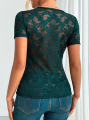 Lace V-Neck Short Sleeve Top OutfitFlow