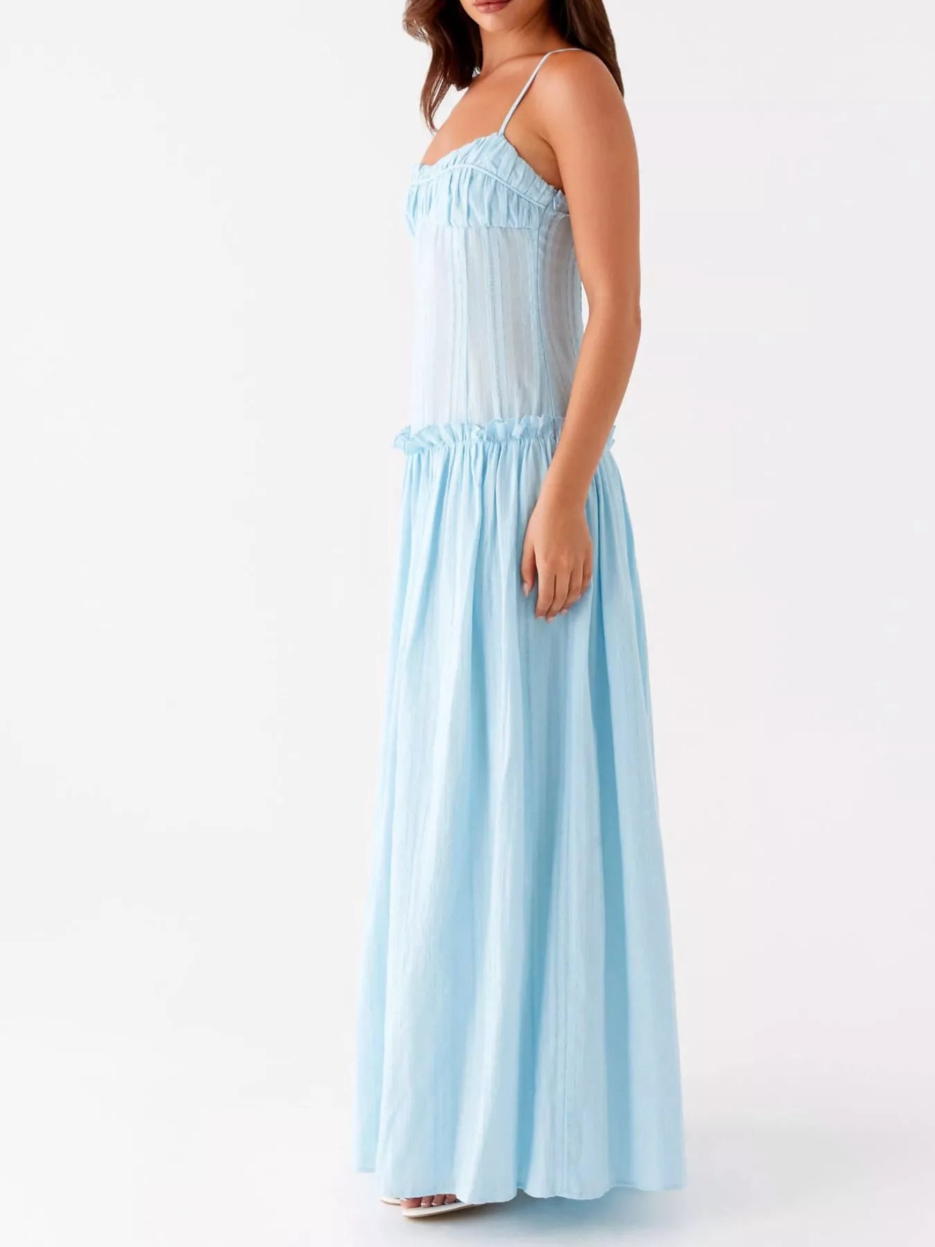 Frill Spaghetti Strap Maxi Dress OutfitFlow