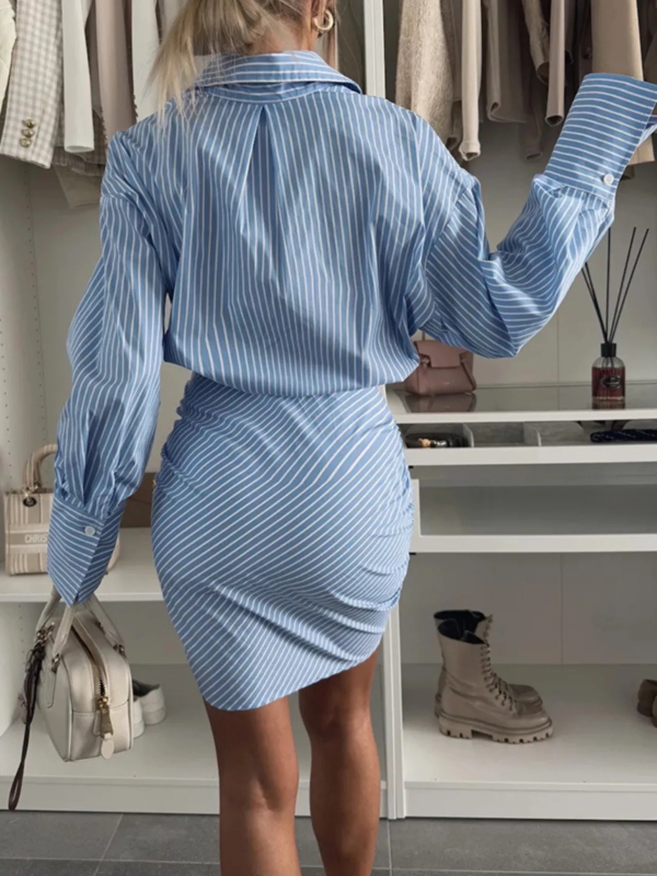 Striped Button Front Mini Shirt Dress OutfitFlow