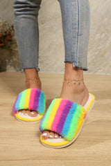 Outfit Flow - Color Block Open Toe Faux Fur PVC Slippers