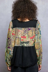 POL Balloon Sleeve Peplum Blouse with Trim Detail OutfitFlow