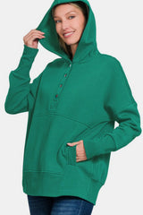 Outfit Flow - Zenana Half Snap Long Sleeve Hoodie with Kangaroo Pocket