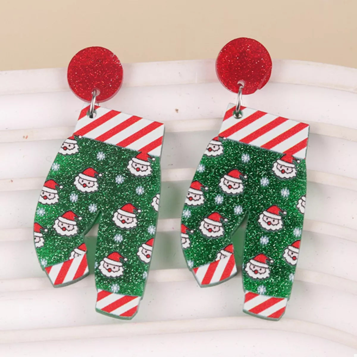Christmas Holiday Santa Dangle Earrings Green One Size OutfitFlow