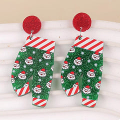 Christmas Holiday Santa Dangle Earrings Green One Size OutfitFlow