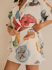 Button Up Short Sleeve Shirt and Shorts Set OutfitFlow