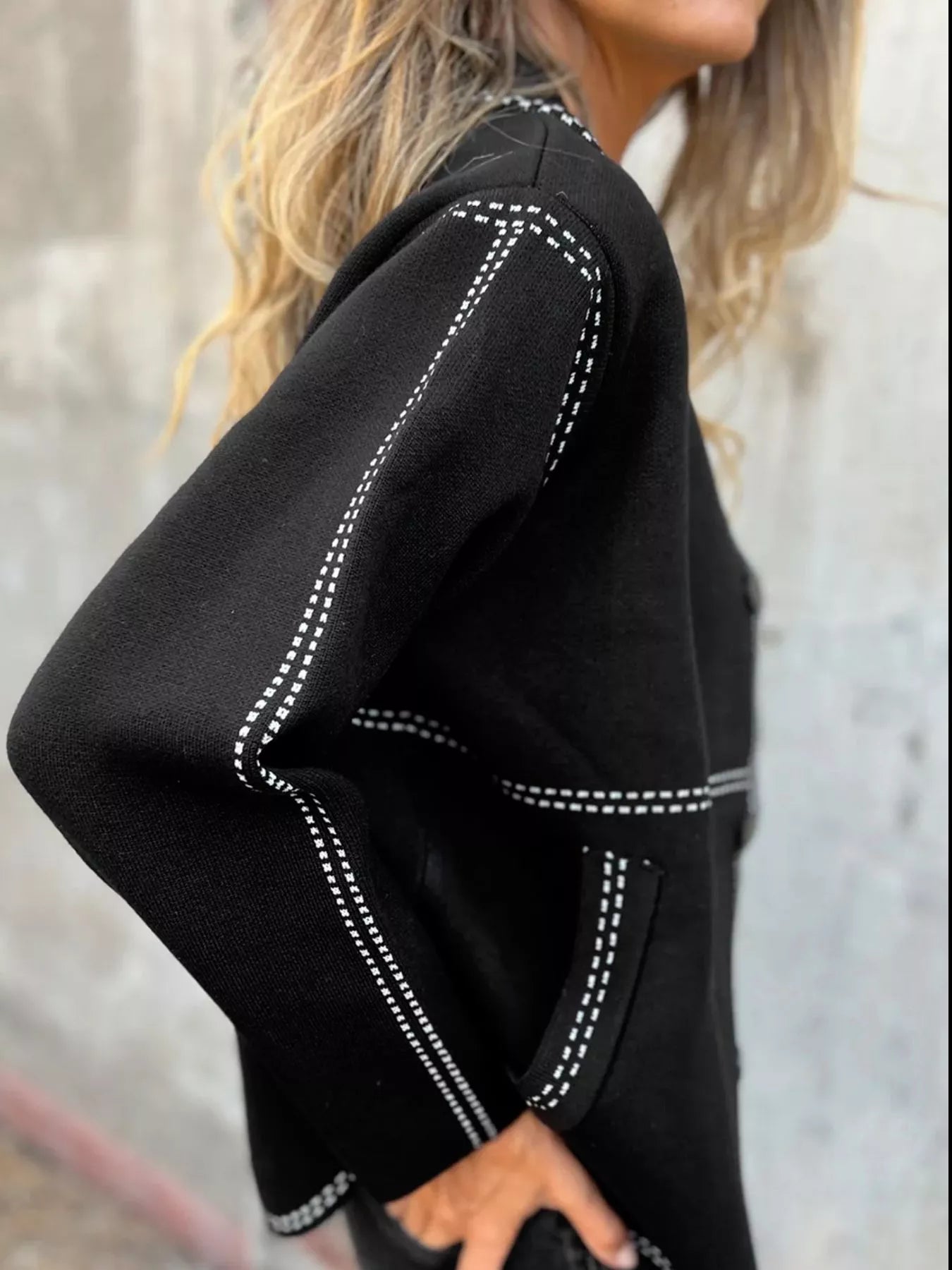 Contrast Trim Button up Sweater Cardigan OutfitFlow