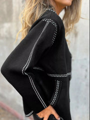 Contrast Trim Button up Sweater Cardigan OutfitFlow