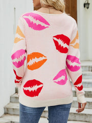 Colorful Lips V-Neck Sweater OutfitFlow