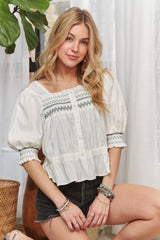 ADORA Smocked Puff Sleeve Peasant Blouse OutfitFlow