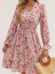 Floral Notched Flounce Sleeve Dress OutfitFlow