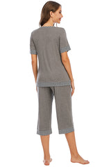 Outfit Flow - Round Neck Short Sleeve Top and Capris Pants Lounge Set