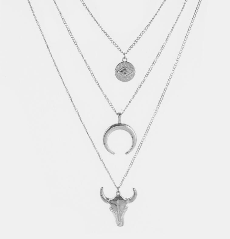 Outfit Flow - Alloy Three-Layered Bull Head Pendant Necklace