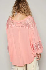 POL V-Neck Long Sleeve T-Shirt with Lace Detail OutfitFlow