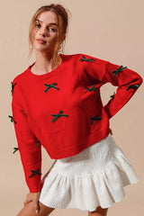 SO ME Ribbon Bow Applique Sweater OutfitFlow
