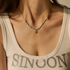 Turquoise Beaded Sun Charm Necklace OutfitFlow