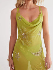 Cowl Neck Maxi Cami Dress Green OutfitFlow