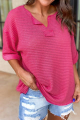 Textured Cuffed Short Sleeve Top OutfitFlow
